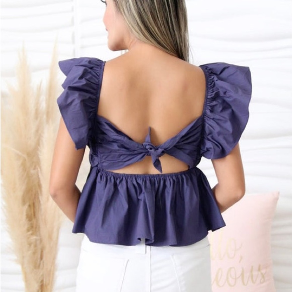 Blue Ruffled  Top - Picture 6 of 7
